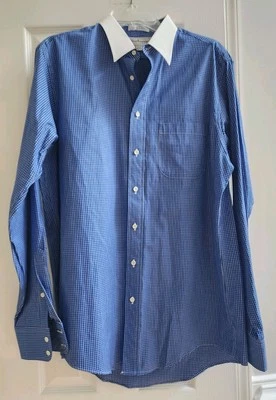 Vintage 80s BURBERRY'S  of London Mens 16-36 Royal Blue White Collar Dress Shirt - Image 1 of 4