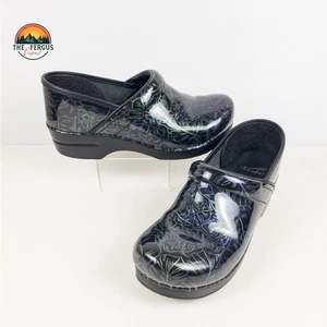 Dansko Professional Patent Clog Black Tropical Leaf Print Nurse Womens Size 9.5 - Picture 1 of 19