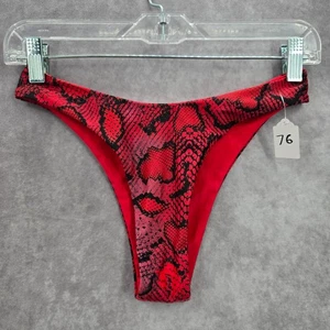 Red Black Animal Print Bikini Cheeky Thong High Leg Bottom Swimwear Medium - Picture 1 of 4