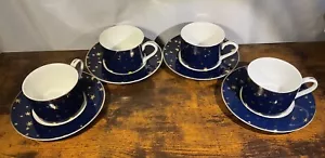 Sakura Galaxy Holiday Blue 8 tazas (8 oz) y 8 platillos (6,25”) estrellas doradas (14 k) - Imagen 1 de 7