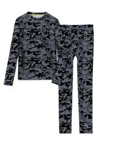 Cuddl Duds Boys 2-Piece Black & Gray Camo Print Baselayer Set Size M 8-10 - Picture 1 of 3