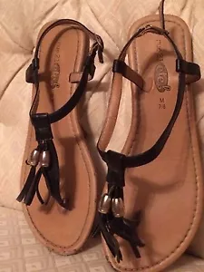 Damenschuhe Rue21etc! M 7/8 schwarz braun Quaste Flip-Flop Sandale Sommer Riemen - Bild 1 von 8