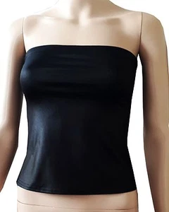 NEU DAMEN MÄDCHEN SCHWARZ NASS LOOK TRÄGERLOS STRETCH BH BOOB RÖHREN TOP 4 bis 20 - Bild 1 von 3