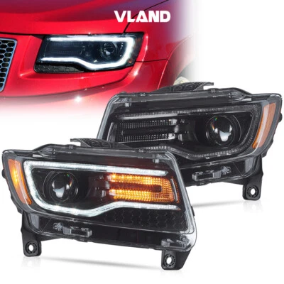 VLAND 全 LED 车头灯适用于 2011 2012 年 2013 年吉普大切诺基带动态一对 — 第 1/4 张图片