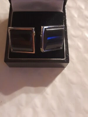 Schiffe Anker Manschettenknöpfe Silber und großer schwarzer Stein farbig  - Bild 1 von 4