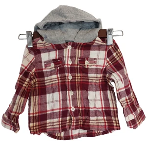 Wonder Nation 12M hooded flannel shirt burgundy red plaid arms 7" drop 11 1/2" - Picture 1 of 5