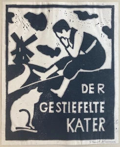 12 signierte Orig. Linolschnitte -"Der gestiefelte Kater" -ver. Künstler Unikat? - Bild 1 von 10