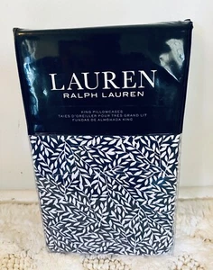 Ralph Lauren Spencer Leaf Sateen Cotton Navy/White King Pillowcases NWT - Picture 1 of 2