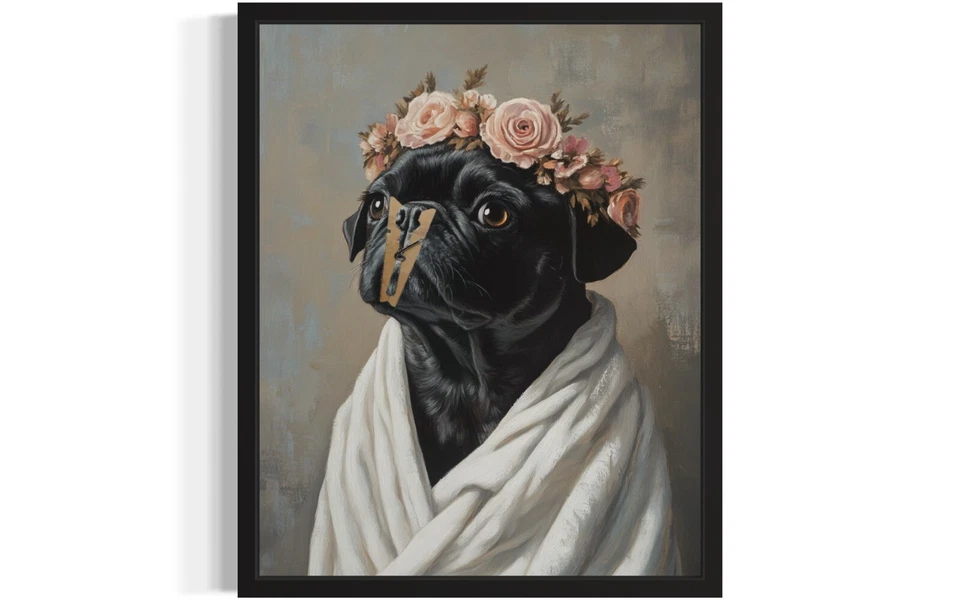 Pug Black Dog Funny Restroom Art Print Poster Wall Art Painting - Image 1 of 4