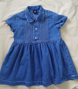 EUC GAP YOUNG GIRLS PREPPY 100% COTTON SHORT SLEEVE DENIM BLUE JEAN DRESS XS - Picture 1 of 10