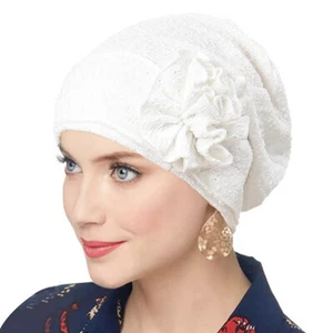Muslim Women Flower Turban Hijab Hat Hair Loss Chemo Cap Bonnet Headscarf Wrap - Foto 1 di 40