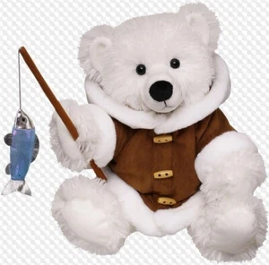 BUILD A BEAR White Polar Bear Arctic Fisherman w/ Pole Fish Parka Mukluks & Seal - Picture 1 of 15