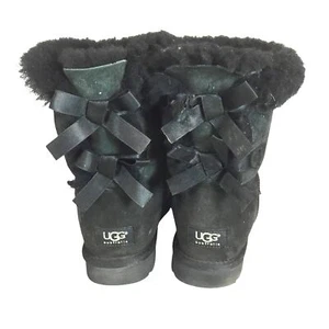 UGG Bailey Womens Bow Black Suede Black Suede & Sheepskin Ankle Boots Size 8 - Picture 1 of 8