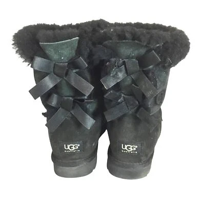UGG Bailey Womens Bow Black Suede Black Suede & Sheepskin Ankle Boots Size 8 - Image 1 of 4