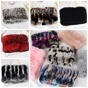 Handgestrickt 100 % Kaninchenfell Stretch Latz Schal Stirnbänder Mädchen Fell Ring Kutte Schlauchschal - Bild 1 von 31