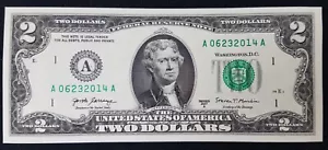 2017A $2 FANCY SERIAL NUMBER JUNE 23 2014 B-DAY ANNIVERSARY NOTE UNCIRCULATED - Picture 1 of 3
