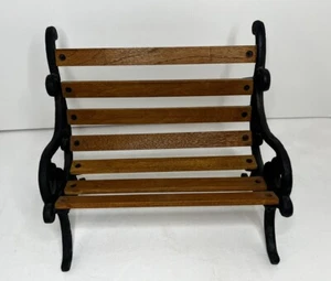 Doll Furniture Mini BLACK CAST IRON WOOD PARK BENCH 10” Beautiful Condition EUC - Bild 1 von 14