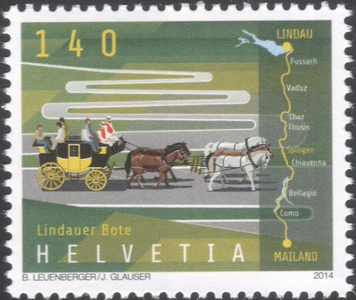 Switzerland 2014 Mail Coach/Horses/Courier/Postal Service/Maps/History 1v ch1013 - Image 1 of 1