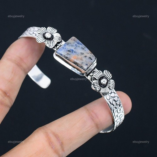 VALENTINO Bracciale Pietra Preziosa Sodalite Naturale Regolabile Fiore Argento Sterling 925