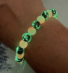 Glow in Dark Luminous Bracelet Rave Fairy Lights Orange Glass Black Adjustable - Picture 1 of 7