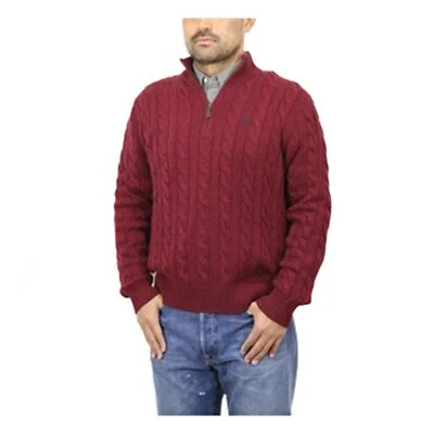 Polo Ralph Lauren Long Sleeve 1/2 Zip Cable-Knit Sweater - Wine (Navy pony) - - Image 1 of 2