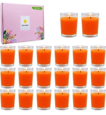 Velas votivas sin perfume de 2 pulgadas en vidrio transparente, pequeñas a granel 20 paquetes naranja Foto 1 de 4