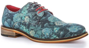Justinreess England Floral Printed Suede Lace Up Oxford Shoe Blue Mens UK 6 - 13