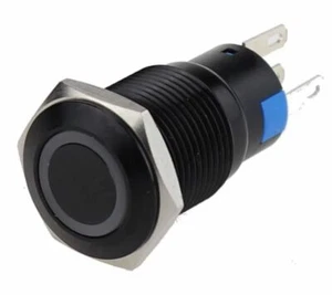 Schalter rastend oder tastend Druckschalter 16 mm max 250V / 3A Schwarz LED 12V - Bild 1 von 6