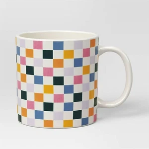 15oz Stoneware Checkerboard Mug White - Room Essentials - Picture 1 of 3