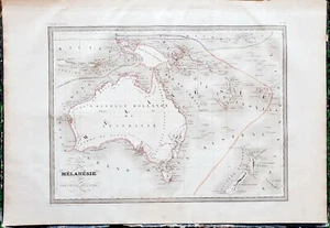 La Mélanésie - Superbe Carte Aquarellée sur Papier Vergé 41x28 cm Huot de 1837 - Imagen 1 de 1