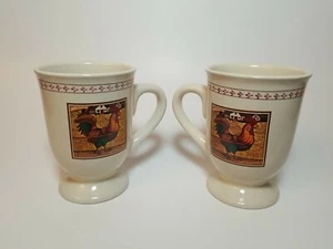 Pedestal Rooster Coffe Mugs By B.I. Inc Set Of 2 Excellent Condition - Picture 1 of 4