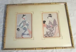 Zwei Drucke japanischer Frauen oder Geishas -- Bambusimitatrahmen & aufwendige Passepartouts - Bild 1 von 8