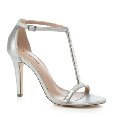 Call It Spring Ladies Womens UK 5 Silver Embellished T Bar High Heel Sandals - Image 1 of 3