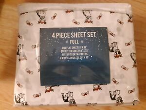 4 Piece Sheet Set Full Size Christmas Pug Dog Bedding Flat Fitted 2 Pillowcases