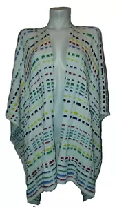 CHICO'S Sweater One Size Cream Knit Open Front Poncho Colorful Stripe Shawl Wrap - Picture 1 of 5
