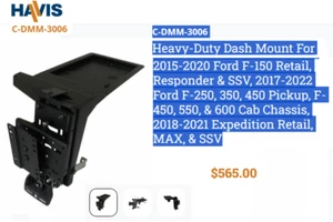 Havis C-DMM-3006 Schwerlast Armaturenbrett Halterung für 2015-2020 Ford F150 bis F450, LESEN!! - Bild 1 von 18