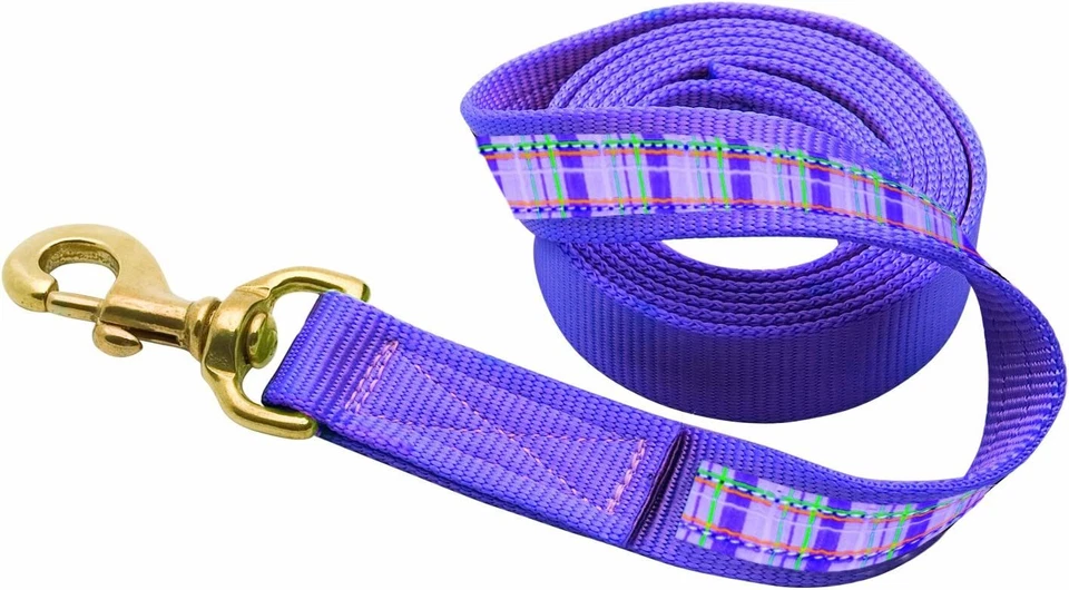 Perri's Leather Ribbon Lead with Snap, Lilac Lilac Plaid, 6-Feet - Image 1 of 1