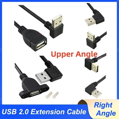 USB 2.0 Extension Cable A Male to A Female Right Angle Extender Lead With Base - Image 1 of 4