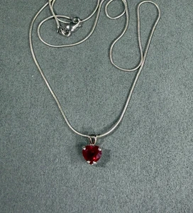 14k White Gold Ruby Heart Pendant 1.15ct w/ Snake Chain Necklace 20 Inch - 3.7g - Picture 1 of 20