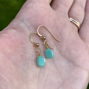 Lange Damen-Ohrhänger 2 kt natürlicher mintgrüner Smaragd 14 K Gelbgold FN - Bild 1 von 3