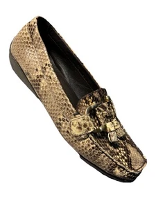 Stuart Weitzman  Women 9 Loafers Driving Shoe Python Print Leather Tassels Gold - Picture 1 of 17