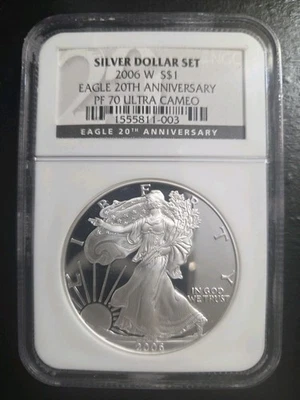 2006 W PROOF SILVER EAGLE NGC PF70 UCAM 20TH ANNIVERSARY DOLLAR SET  - Image 1 of 4