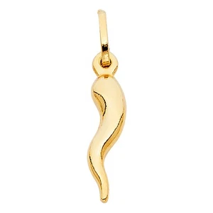 14k Yellow Gold Cornicello Italian Horn Pendant Cute Cornetto Little Horn Charm - Picture 1 of 2