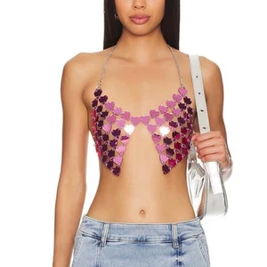 Superdown Heart Chainmail Bra Top Pink Blue SMALL MEDIUM Festival Reversible NEW - Picture 1 of 8