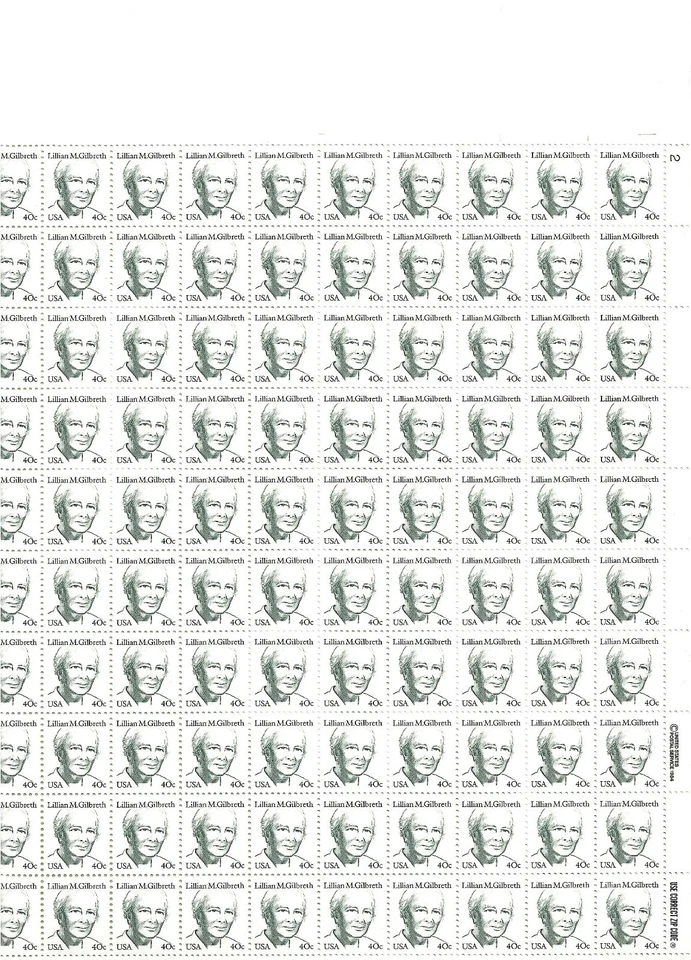 #1868 40c GREAT AMERICAN LILLIAN GILBRETH PANE OF 100 MNH - Image 1 of 1