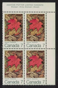 Canada The Maple Leaf in Autumn Corner Block of 4 1971 MNH Sc#537 SG#679 - Picture 1 of 1