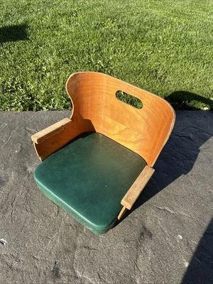 Vintage Child's Barber Booster Seat Bent Wood Green Vinyl Diner Dinner Child - Image 1 of 4