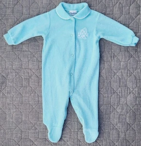 Vintage 80s Carter's Aqua Blue Giraffe Terry Cloth Footie Pajamas; Medium - Picture 1 of 8