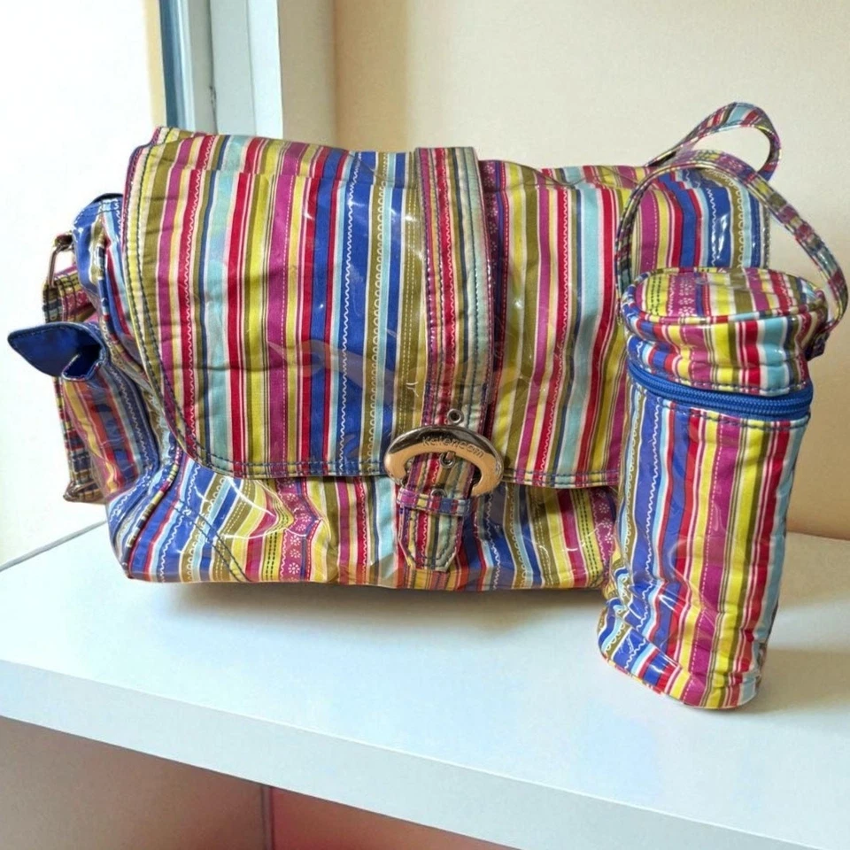 Kalencom Diaper Bag w/ Insulated Bottle Holder NWT Striped Waterproof Vinyl - Image 1 of 4