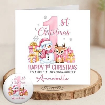 ALL THINGS PERSONAL Personalised First Christmas Card Daughter Granddaughter Niece 1st Girls Pink